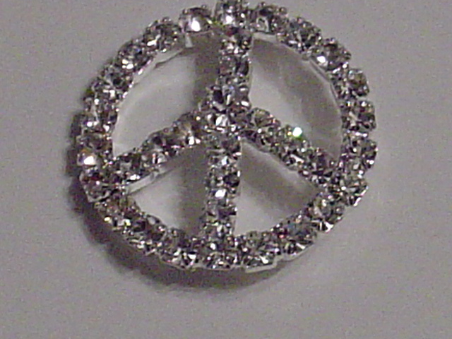 1pc. 1" Rhinestone CRYSTAL PEACE SIGN BUCKLE